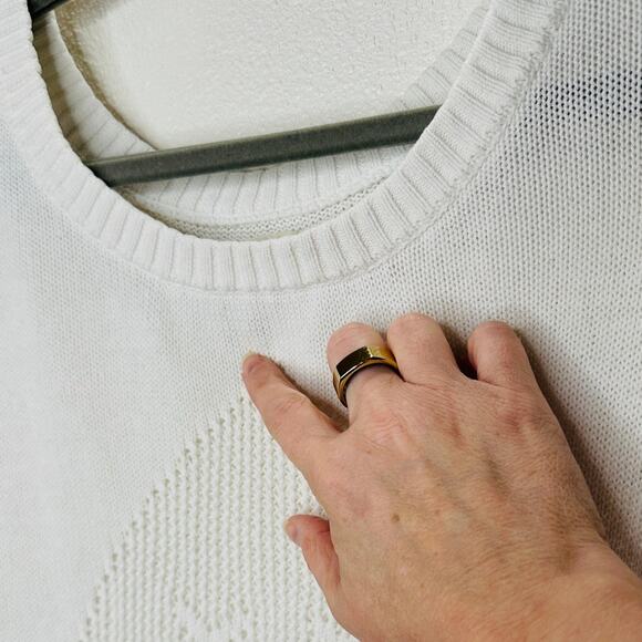 Billabong White Boat Neck High Low Shark Knit Pattern Sweater M - Picture 8 of 16